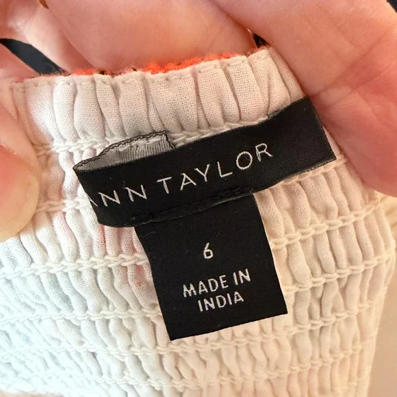 Ann Taylor Floral Linen Blend Smocked Midi Dress White Orange Pink 6 NEW $179 - Picture 4 of 16